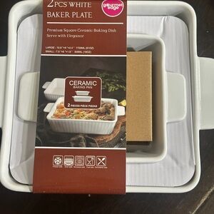 Gourmet Edge 2 pcs white ceramic baker plate